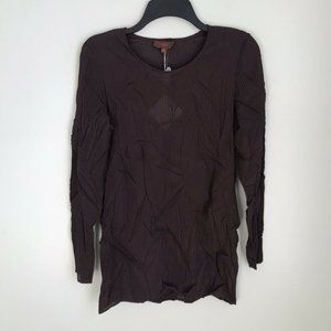 New Han Feng Brown Crinkle Long Sleeve Blouse